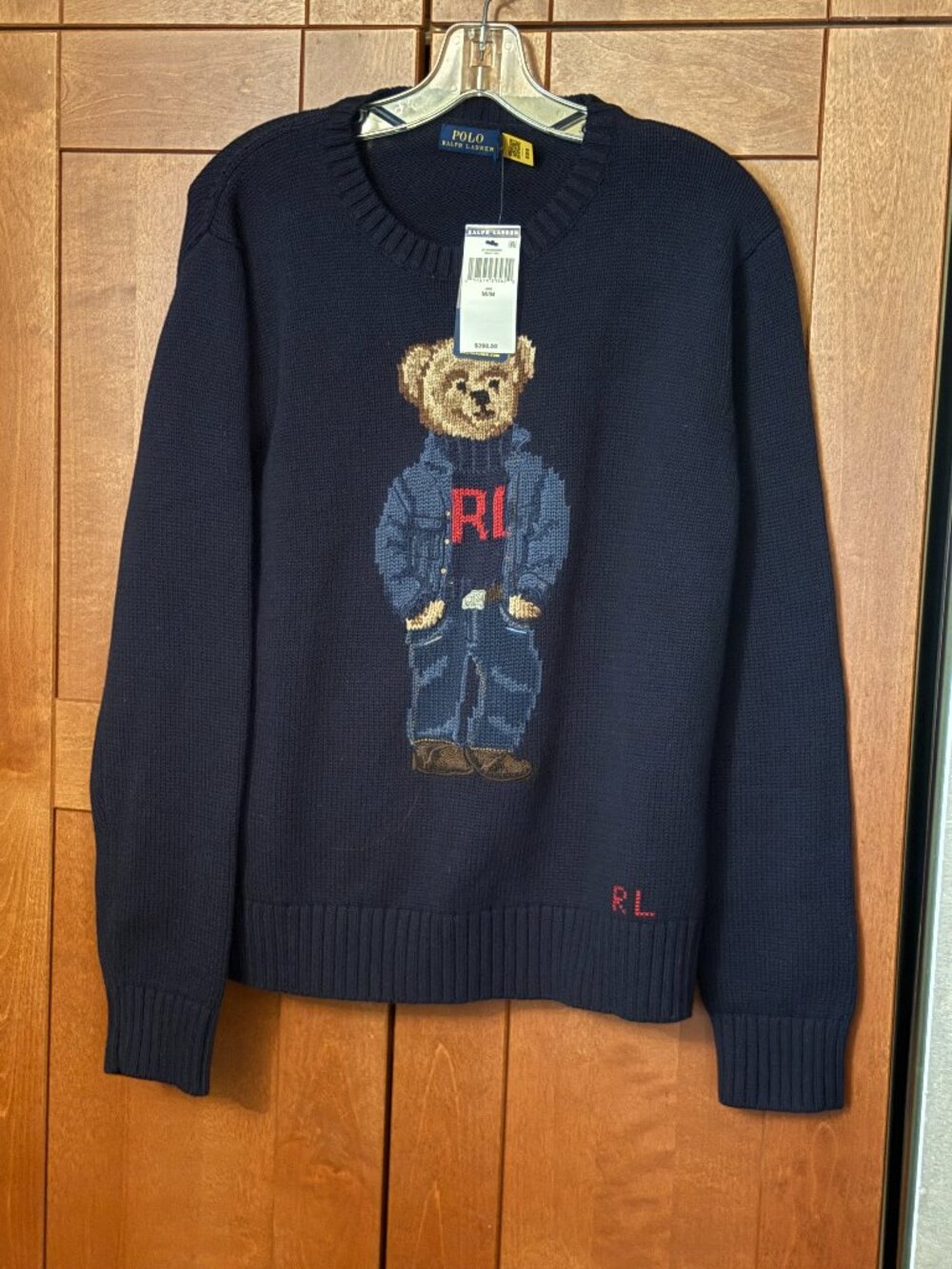 Polo Ralph Lauren Woman Teddy Bear Crew Neck Navy Cotton Sweater Sz M $440